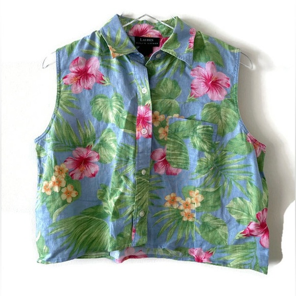 Lauren Ralph Lauren Linen Tropical Blouse Size 12 - Picture 1 of 3